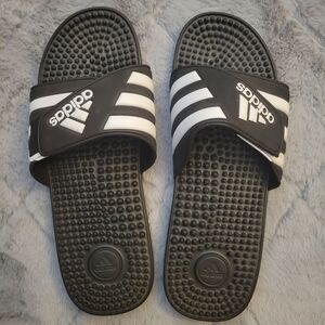 New Adidas Men's Black and White Slide Sandals